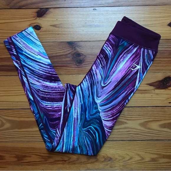 Gymshark Strada Earth Purple Teal Marbled 7/8 Leggings, NWT, L - Picture 1 of 15